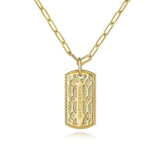 Gabriel & Co. 14K Yellow Gold Diamond Pave Dog Tag Pendant (8931386261734)
