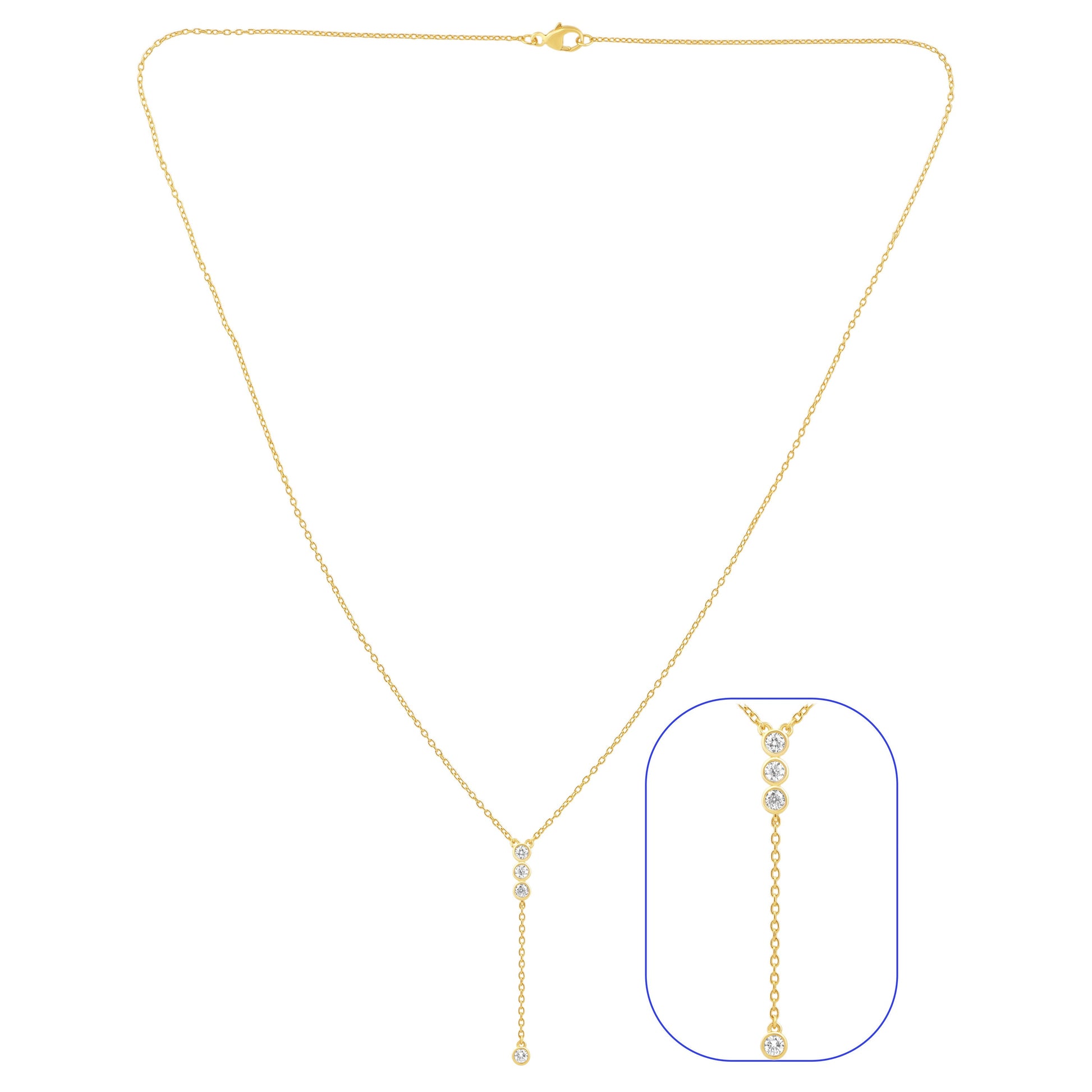 NAVI-STERLING SILVER AND 14KT YELLOW GOLD PLATED MIRACLE BEZEL SET LARIET DIAMOND NECKLACE WITH 4RD LAB GROWN DIAMONDS APPROX. 1/5CTW GH/SI 18"