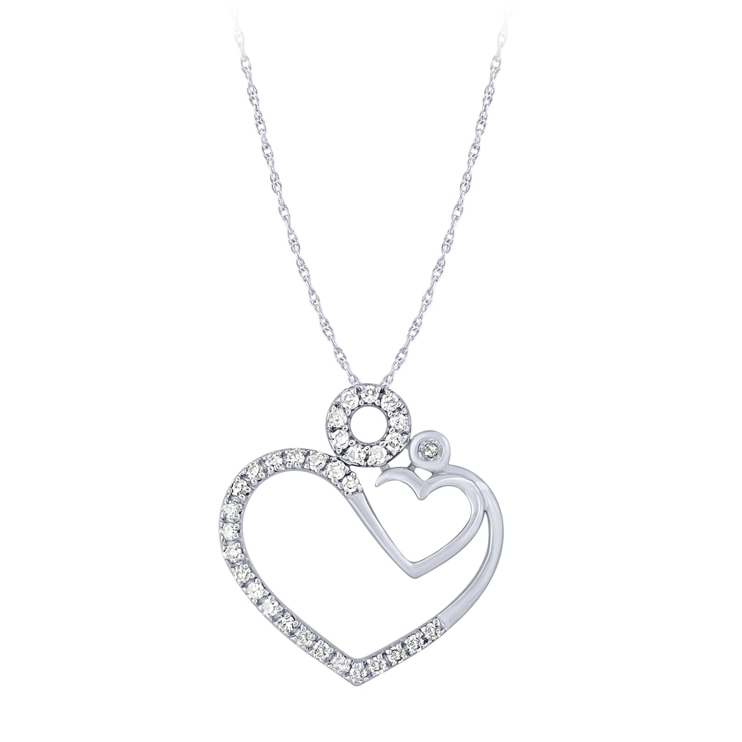 Sterling Silver 0.13Ctw Heart Mother & Child Pendant (6738326323355)