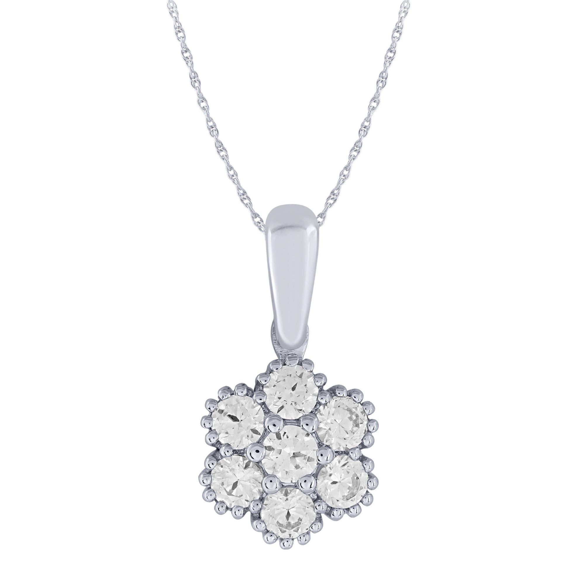 14K White Gold 1/4Ctw Diamond Floral Pendant (6738322227355)