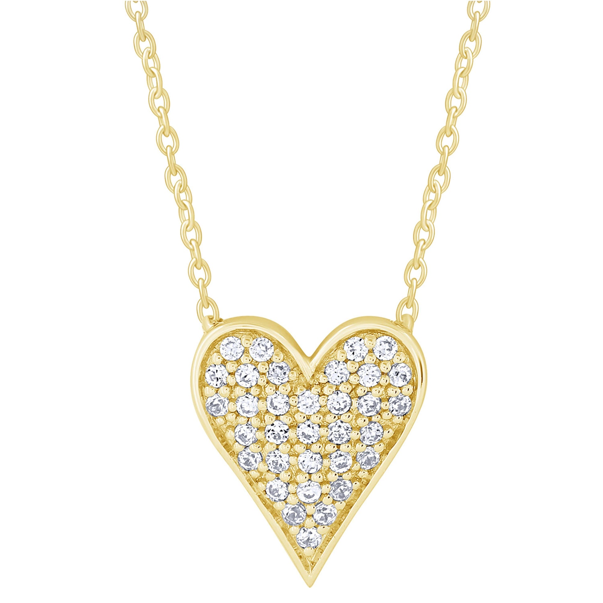 14K Yellow Gold 0.13Ctw Pava Heart Neckalce (6738322161819)