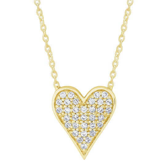 14K Yellow Gold 0.13Ctw Pava Heart Neckalce (6738322161819)