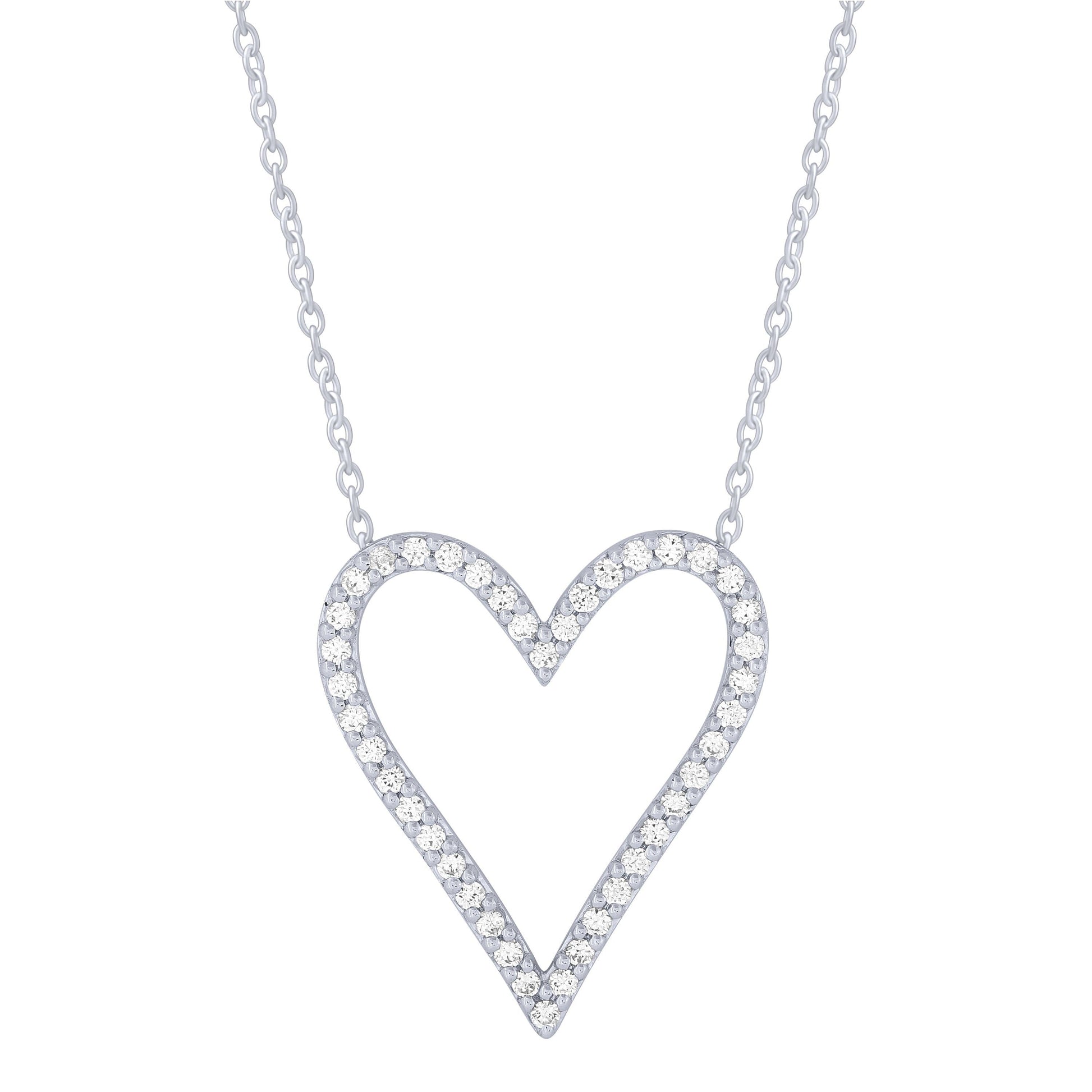 Sterling Silver 1/3Ctw Diamond Heart Outline Necklace (6738323603611)