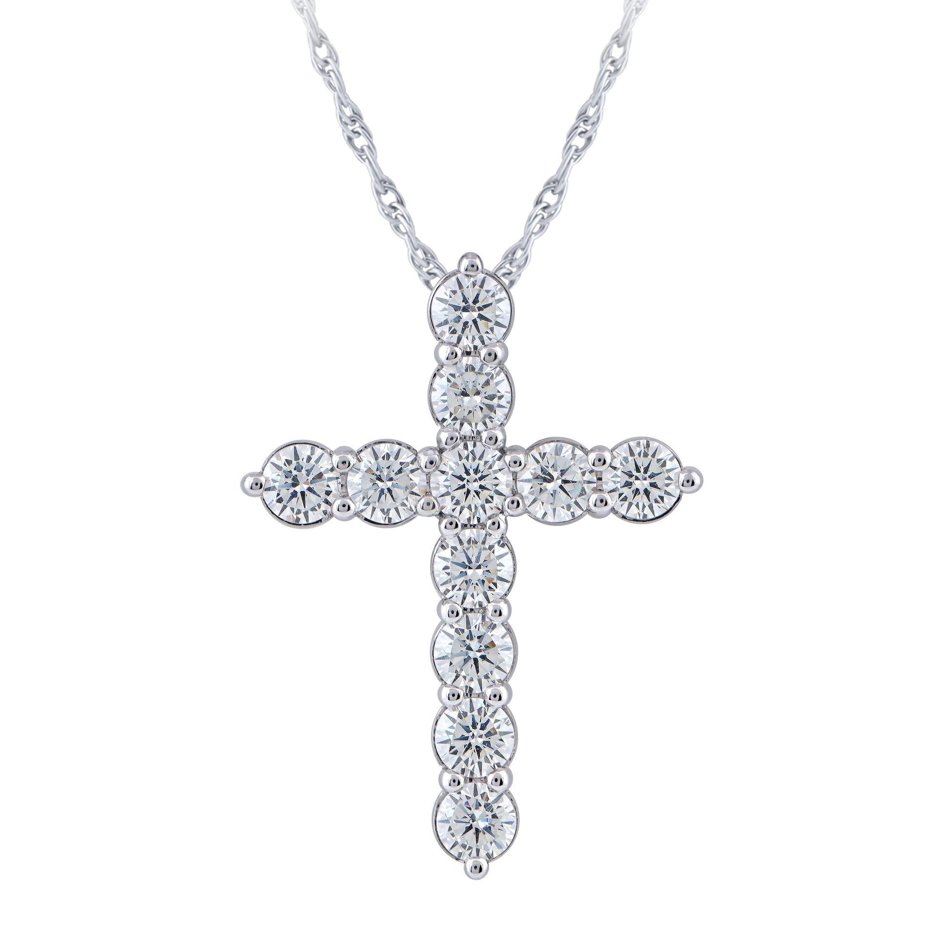 NAVI-STERLING SILVER LAB GROWN DIAMOND CROSS WITH 11RD LAB GROWN DIAMONDS APPROX. 1CTW GH/SI 18"