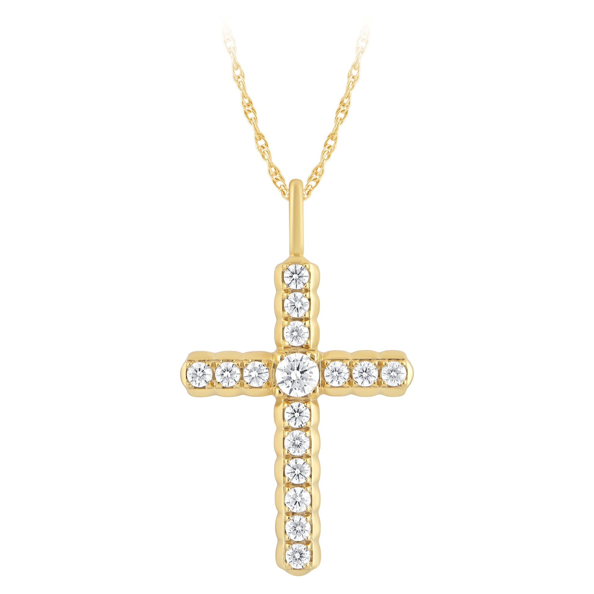 NAVI-STERLING SILVER AND 14KT YELLOW GOLD PLATED LAB GROWN DIAMOND CROSS WITH 16RD LAB GROWN DIAMONDS APPROX. 1/2CTW GH/SI 18"
