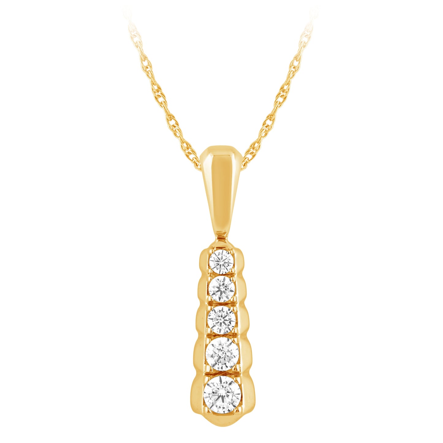 NAVI-STERLING SILVER AND 14KT YELLOW GOLD PLATED VERTIAL CHANNEL BAR PENDANT WITH 5RD LAB GROWN DIAMONDS APPROX. 1/4CTW GH/SI 18"