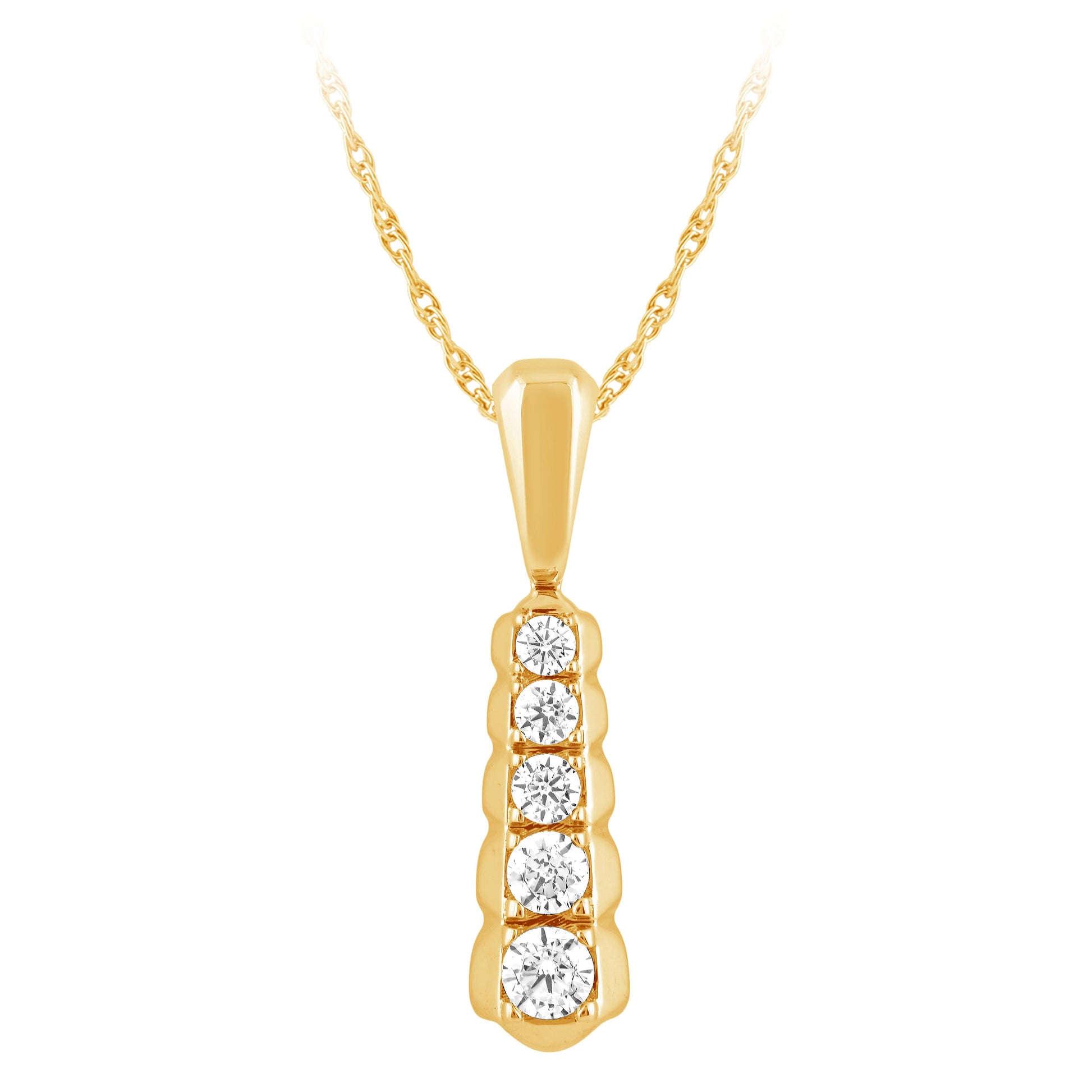 NAVI-STERLING SILVER AND 14KT YELLOW GOLD PLATED VERTIAL CHANNEL BAR PENDANT WITH 5RD LAB GROWN DIAMONDS APPROX. 1/4CTW GH/SI 18"
