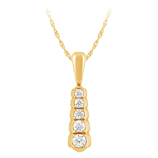 NAVI-STERLING SILVER AND 14KT YELLOW GOLD PLATED VERTIAL CHANNEL BAR PENDANT WITH 5RD LAB GROWN DIAMONDS APPROX. 1/4CTW GH/SI 18"