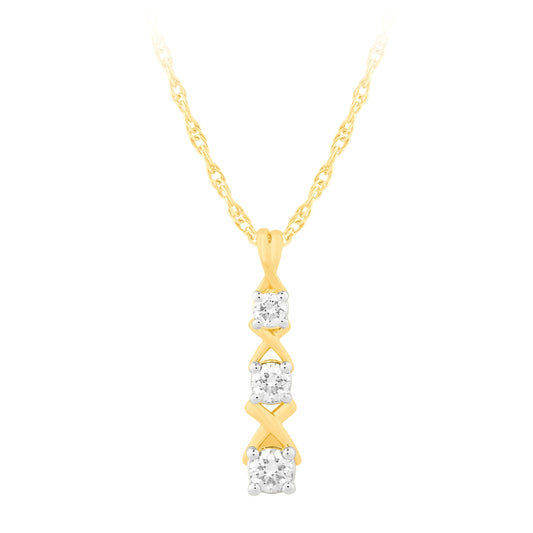 NAVI-STERLING SILVER AND 14KT YELLOW GOLD PLATED "XO" VERTICAL DIAMOND BAR PENDANT WITH 3RD LAB GROWN DIAMONDS APPROX. 1/3CTW GH/SI 18"