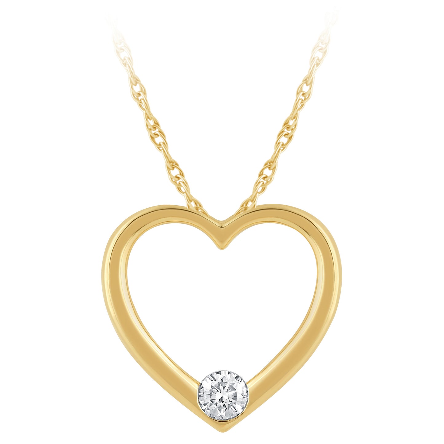 NAVI-STERLING SILVER AND 14KT YELLOW GOLD PLATED POLISHED HEART OUTLINE WITH SINGLE LAB GROWN RD DIAMOND APPROX. 1/4CTW GH/SI 18"