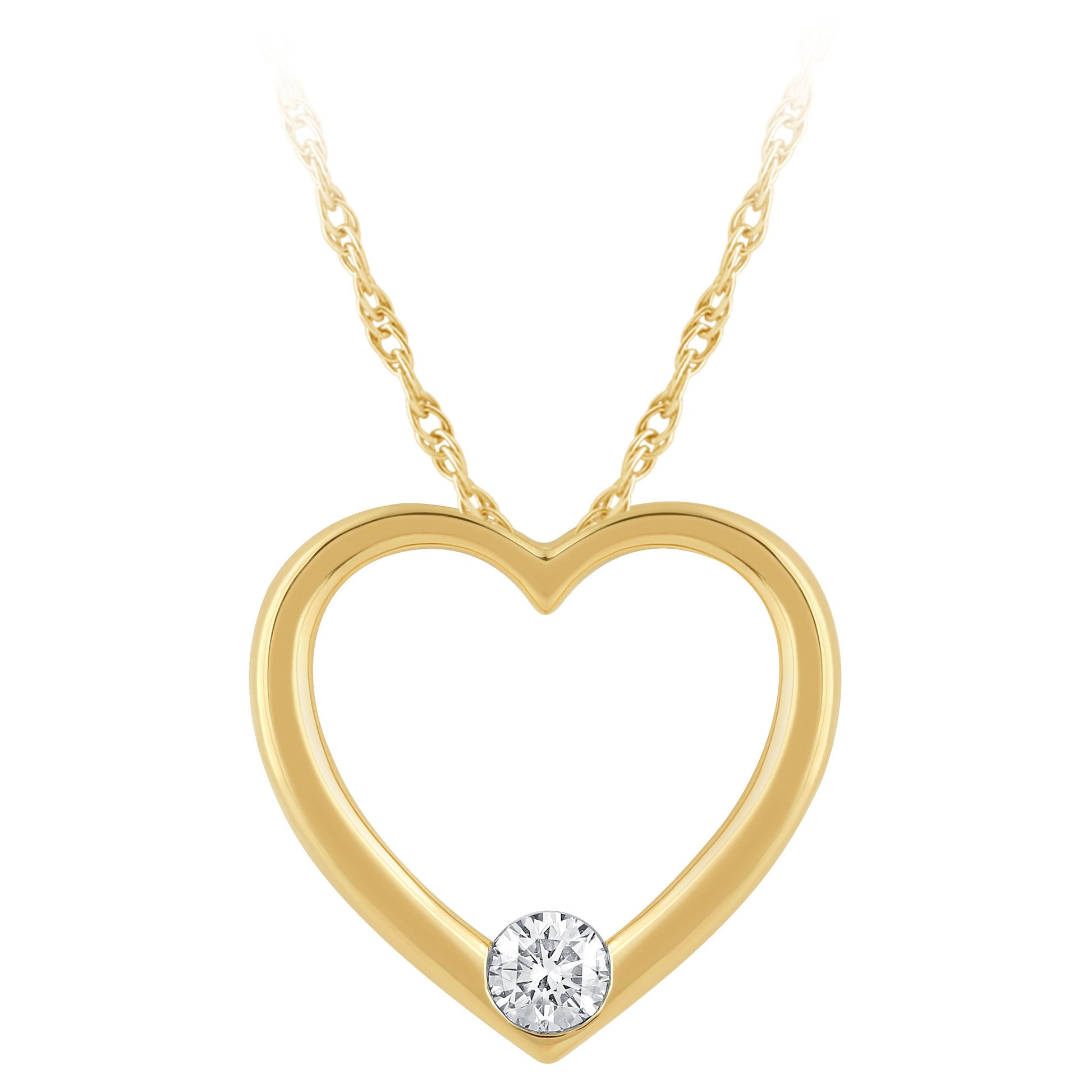 NAVI-STERLING SILVER AND 14KT YELLOW GOLD PLATED POLISHED HEART OUTLINE WITH SINGLE LAB GROWN RD DIAMOND APPROX. 1/4CTW GH/SI 18"
