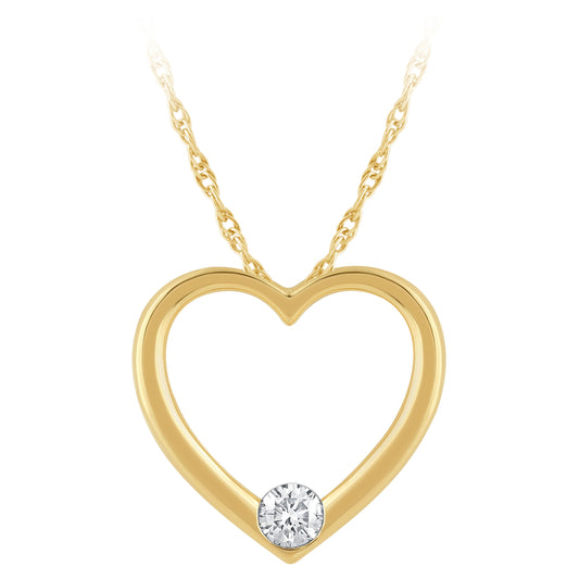 NAVI-STERLING SILVER AND 14KT YELLOW GOLD PLATED POLISHED HEART OUTLINE WITH SINGLE LAB GROWN RD DIAMOND APPROX. 1/4CTW GH/SI 18"