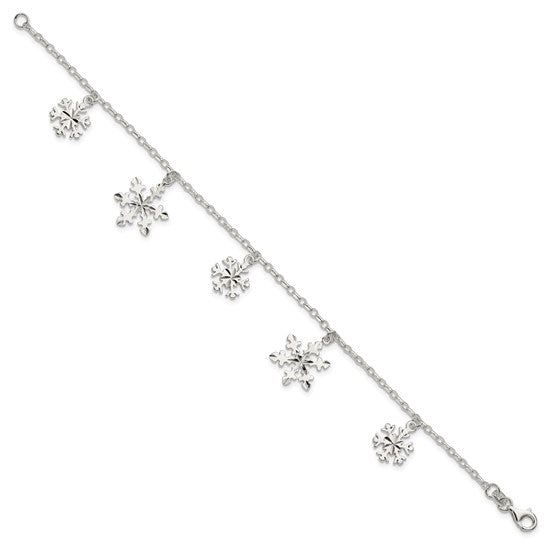 Sterling Silver Snowflake Charm Bracelet (8388992499942)