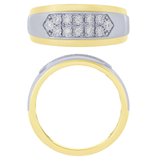 14k Two Tone Gold 1/6Ctw Diamond Mens Ring (6738322391195)