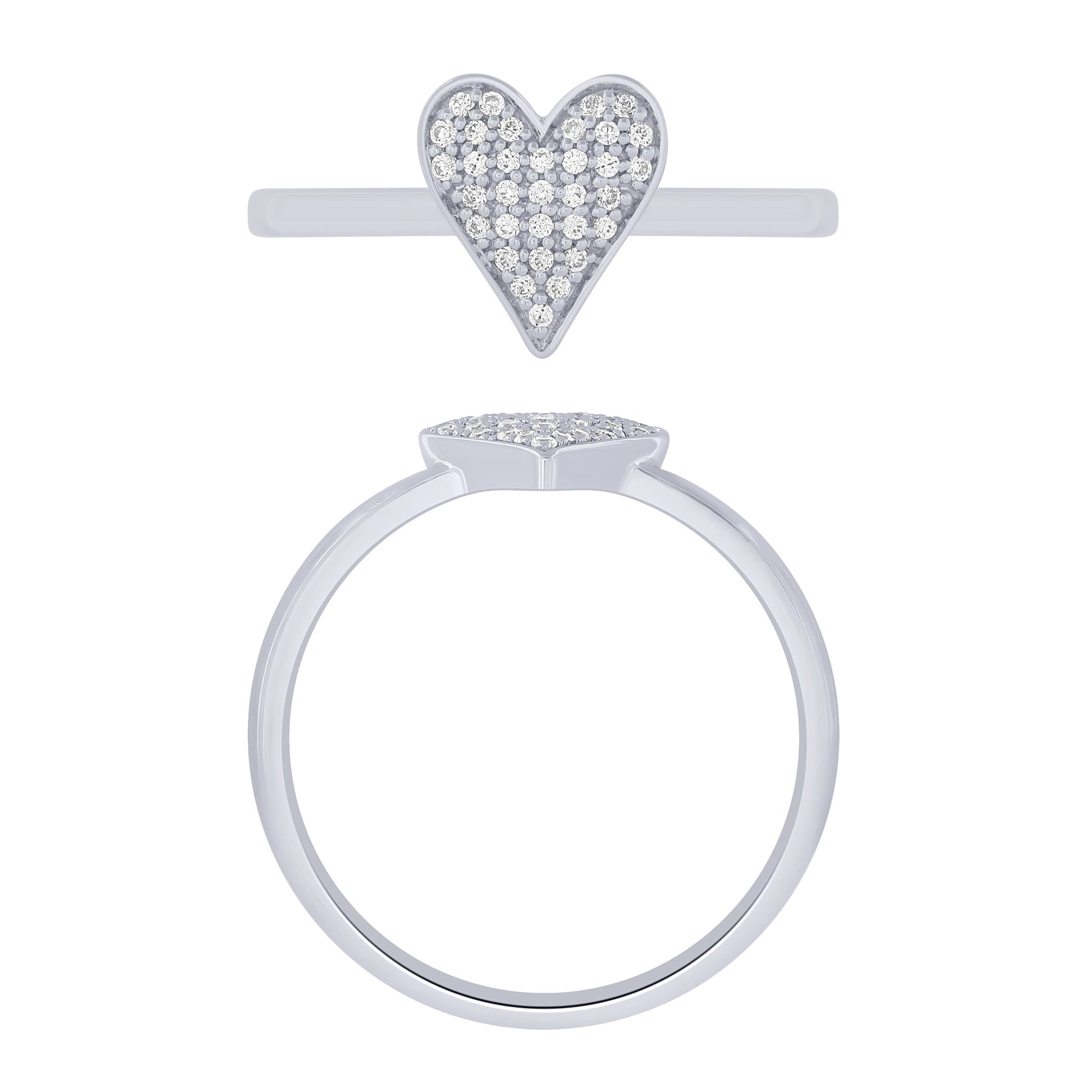 14K White Gold 0.13Ctw Pava Heart Ring (6738322194587)