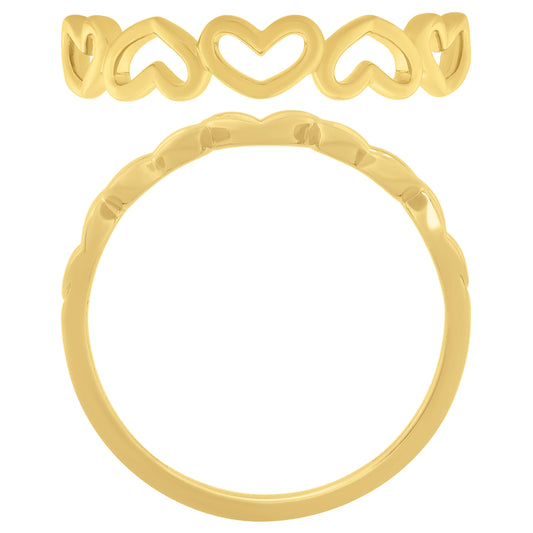 NAVI-STERLING SILVER AND 14KT YELLOW GOLD PLATED HEART OUTLINE POLISHED BAND
