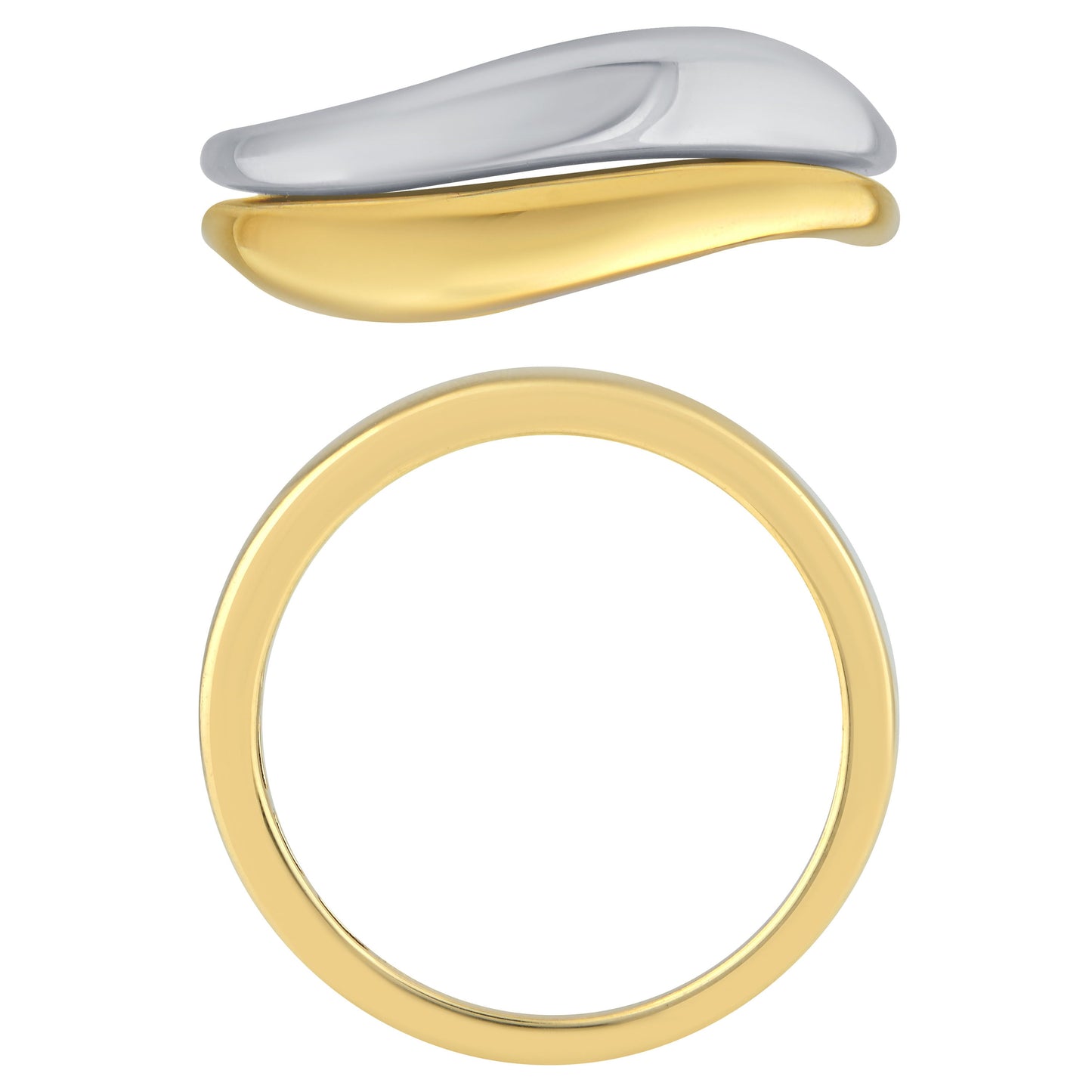 NAVI-STERLING SLIVER AND 14KT YELLOW GOLD PLATED POLISHED DOUBLE WAVE DOME RING