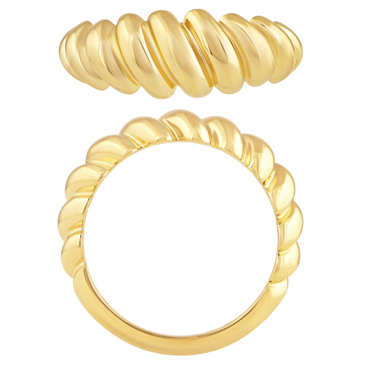 NAVI-STERLING SILVER AND 14KT YELLOW GOLD PLATED DOMED CROISSANT RING