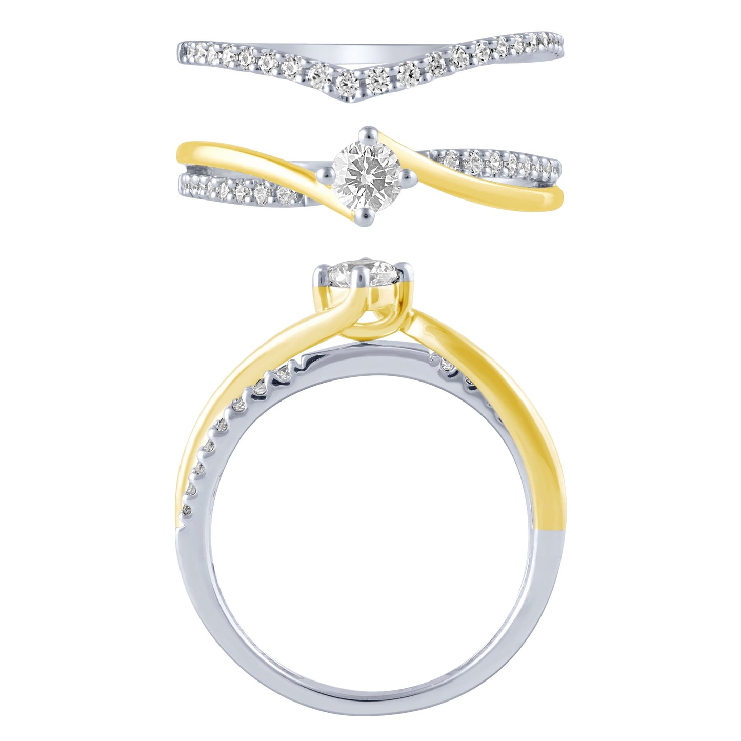 14k Two Tone Gold 1/5Ctw Bypass Wedding Set (6738320851099)