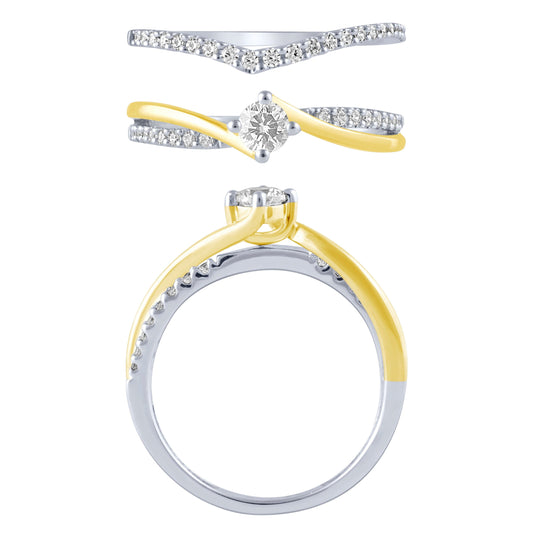 14k Two Tone Gold 1/5Ctw Bypass Wedding Set (6738320851099)