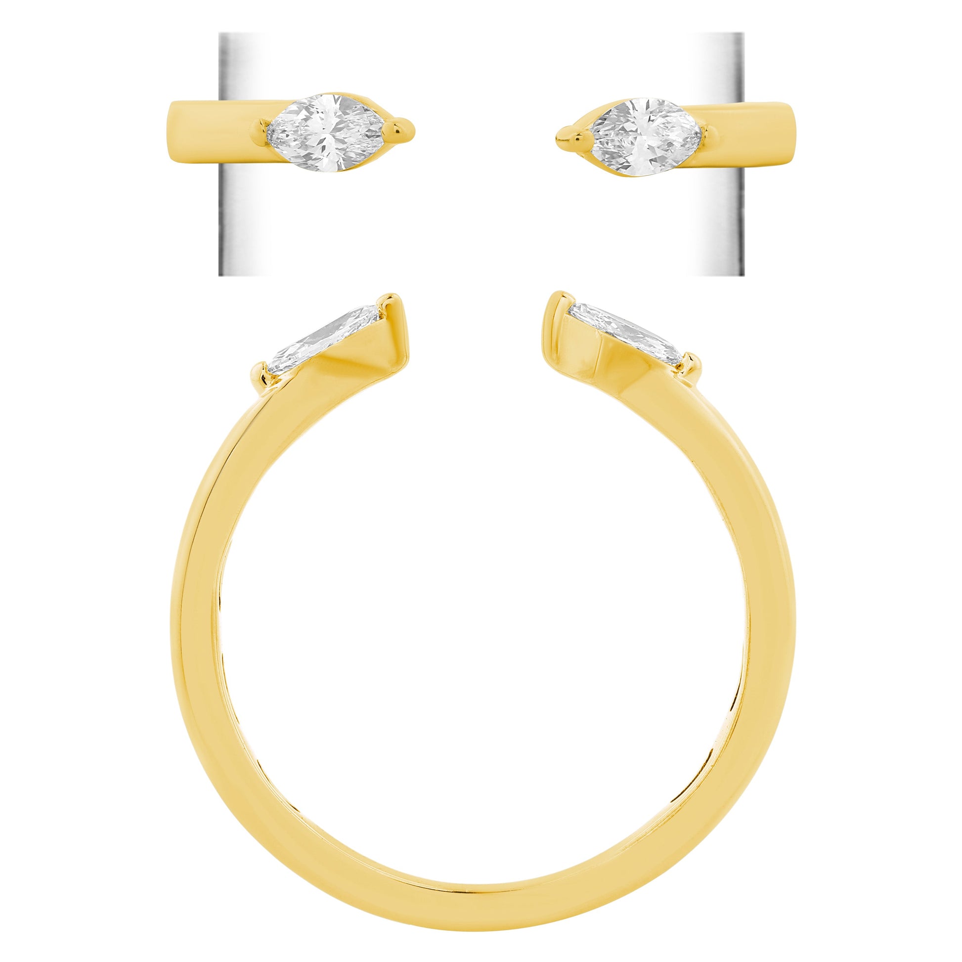 NAVI-STERLING SILVER AND 14KT YELLOW GOLD PLATED LAB GROWN ENDS CUFF RING WITH 2 PEAR LAB GROWN DIAMONDS APPROX. 1/5CTW GH/SI