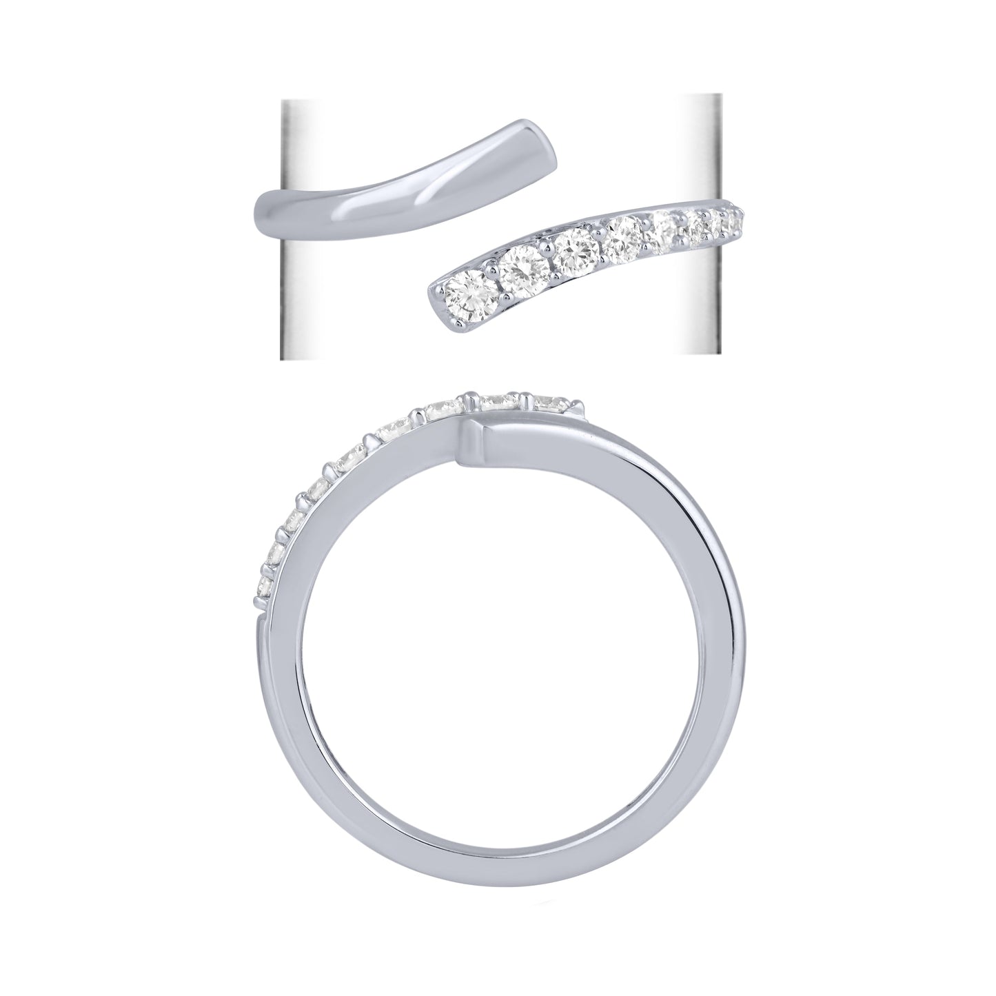 NAVI-STERLING SILVER LAB GROWN AND POLISHED BYPASS RING WITH 9RD LAB GROWN DIAMONDS APPROX 1/4CTW GH/SI
