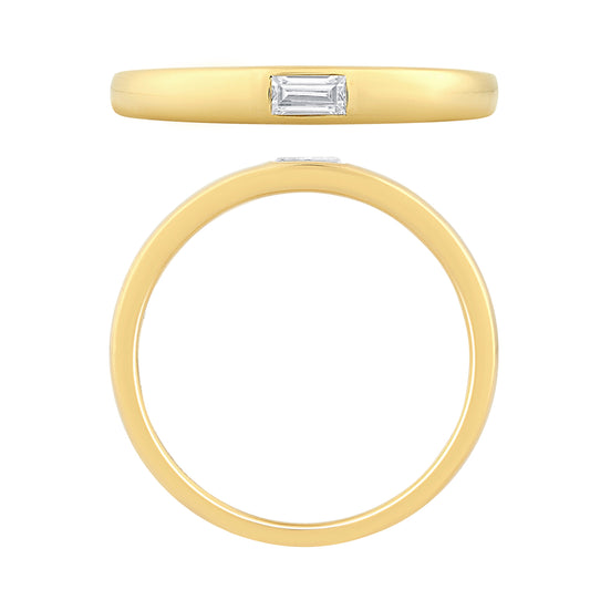 NAVI-STERLING SILVER AND 14KT YELLOW GOLD PLATED DOME RING WITH BURNISET EMERALD LAB GROWN DIAMOND APPROX. 1/10CTW GH/SI