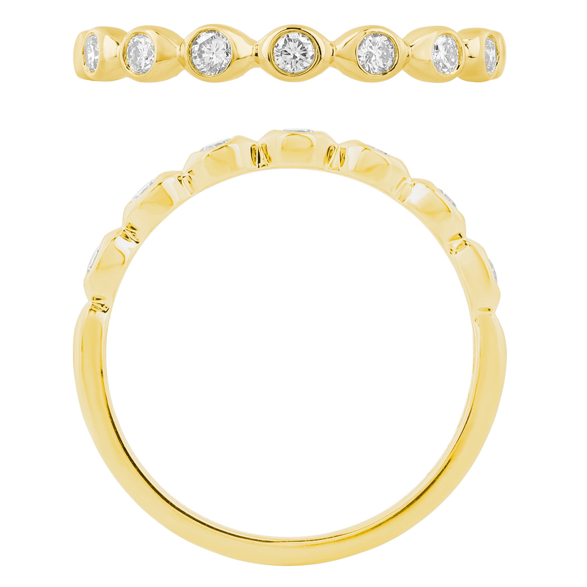 NAVI-STERLING SILVER AND 14KT YELLOW GOLD PLATED LAB GROWN BEZEL ROUND BAND WITH 7RD LAB GROWN DIAMONDS APPROX. 1/5CTW GH/SI