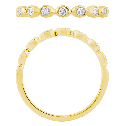 NAVI-STERLING SILVER AND 14KT YELLOW GOLD PLATED LAB GROWN BEZEL ROUND BAND WITH 7RD LAB GROWN DIAMONDS APPROX. 1/5CTW GH/SI