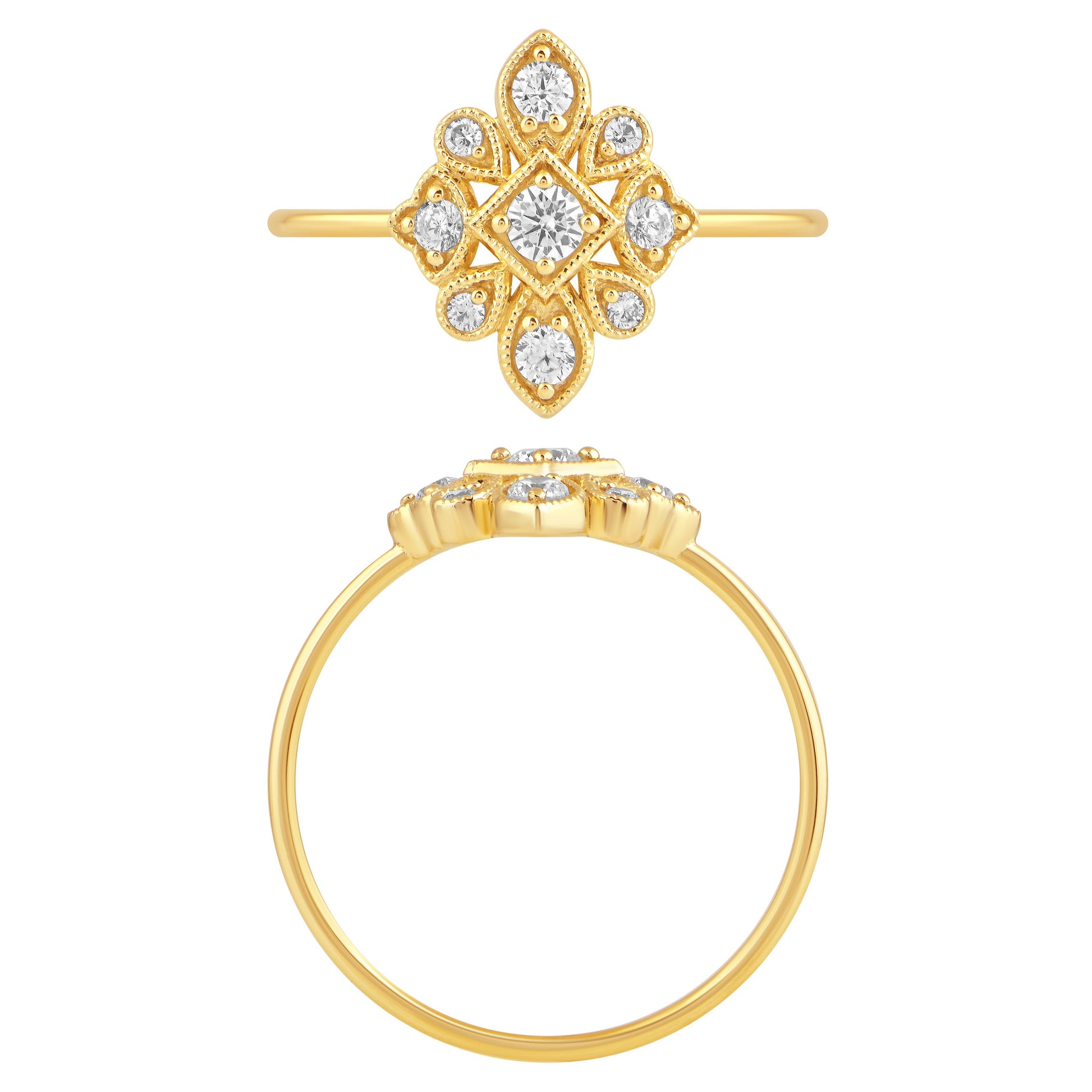 NAVI-STERLING SILVER AND 14KT YELLOW GOLD PLATED VINTAGE RING WITH 9RD LAB GROWN DIAMONDS APPROX. 1/4CTW GH/SI