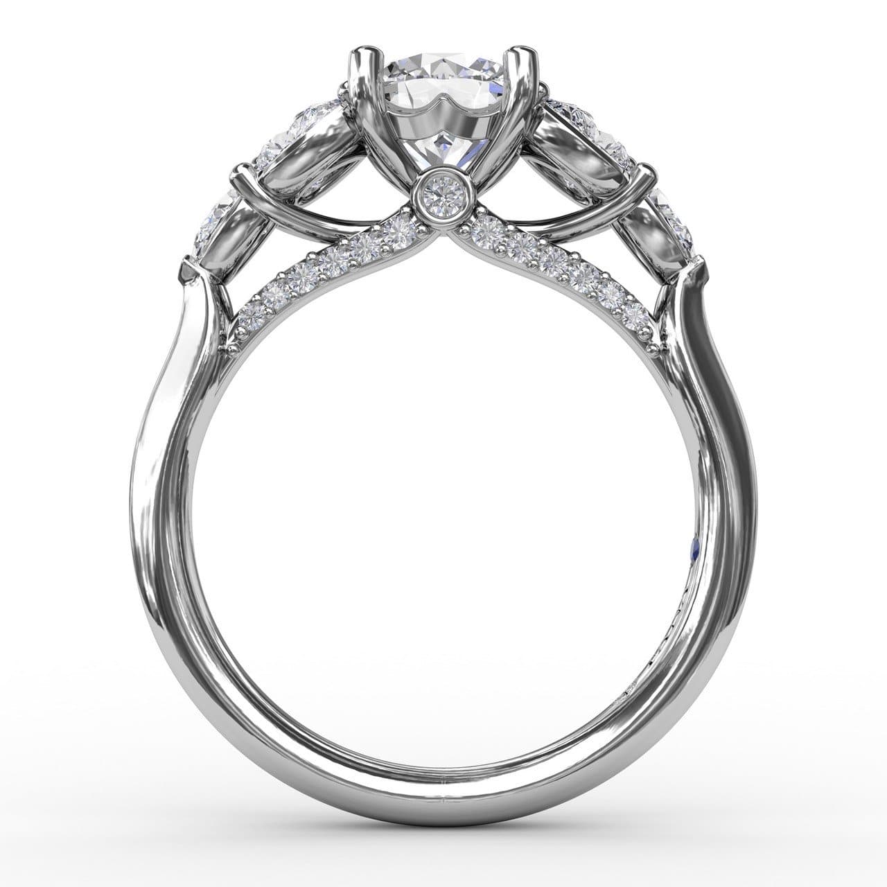 Floral Multi-Stone Engagement Ring With Diamond Leaves (5552772251803)