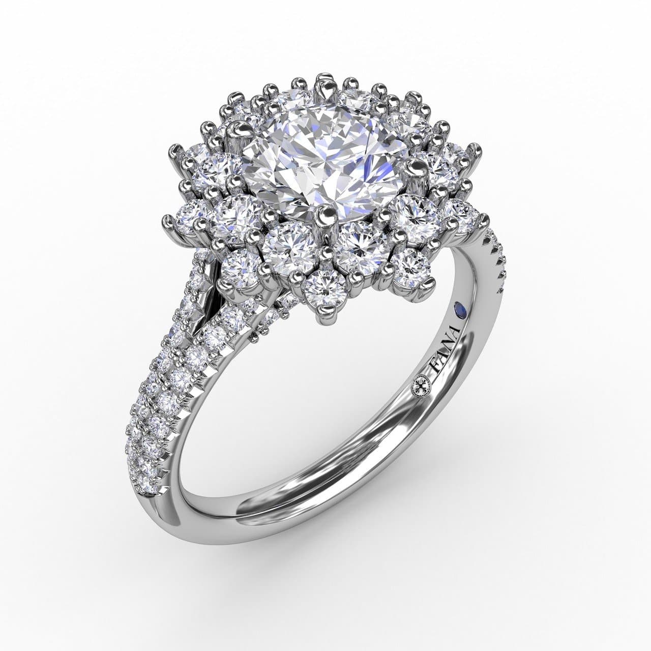 Contemporary Floral Halo Engagement Ring With Double-Row Pavé Band (5552773628059)