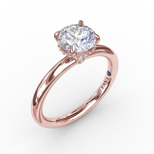 Contemporary Round Diamond Solitaire Engagement Ring With Hidden Pavé Halo (5552787259547)