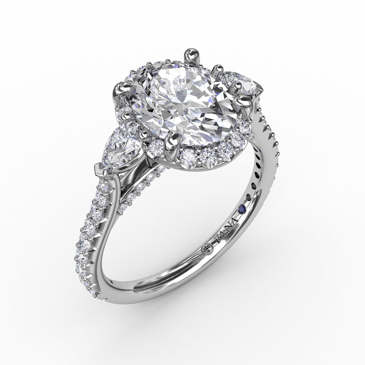 Oval Diamond Halo Engagement Ring With Pear-Shape Diamond Side Stones (5552775725211)