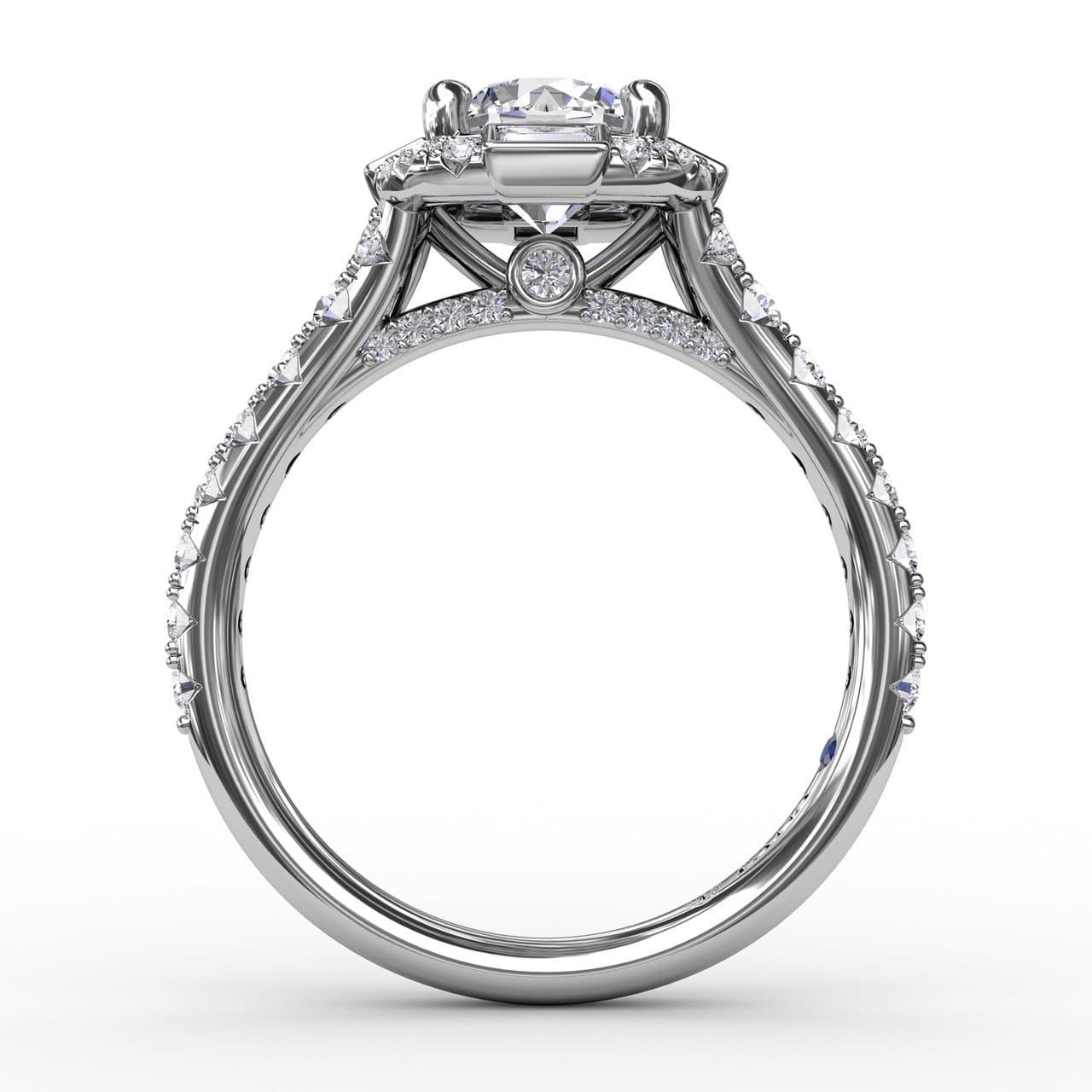 Cushion Shaped Diamond Halo Engagement Ring With Baguettes (5552776020123)