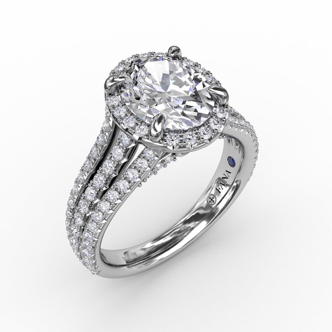 Oval Diamond Halo Engagement Ring With Triple-Row Diamond Band (5552776183963)