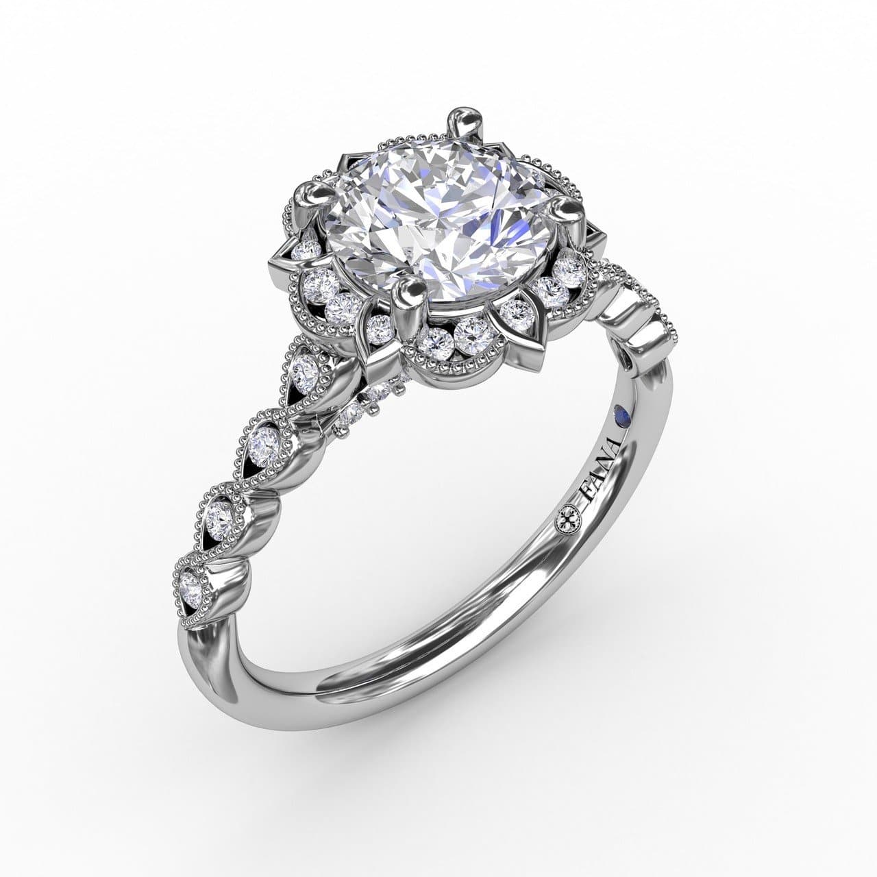 Round Diamond Engagement With Floral Halo and Milgrain Details (5552776741019)