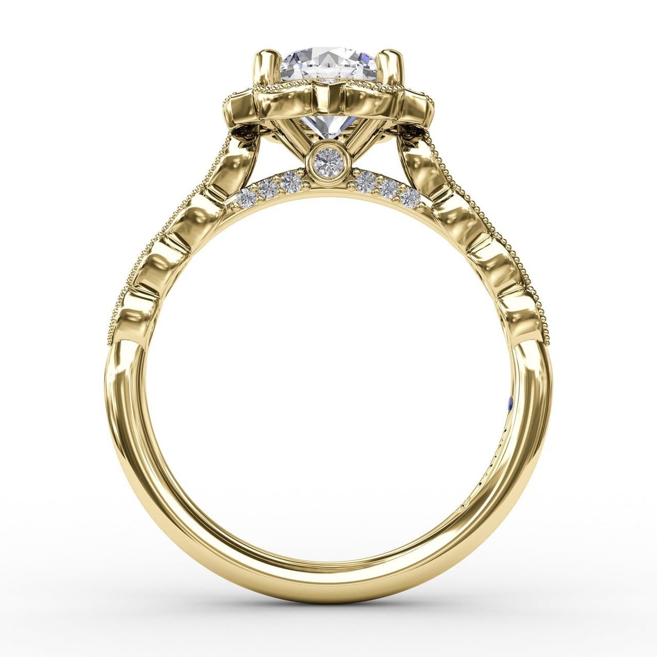 Round Diamond Engagement With Floral Halo and Milgrain Details (5552784736411)