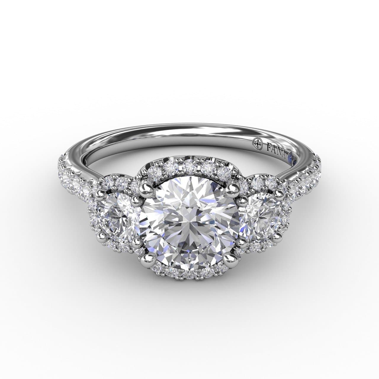 Three-Stone Round Diamond Halo Engagement Ring (5552782966939)