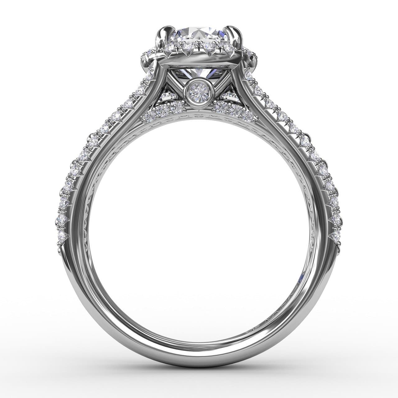 Classic Round Diamond Halo Engagement Ring With Triple-Row Diamond Band (5552776937627)