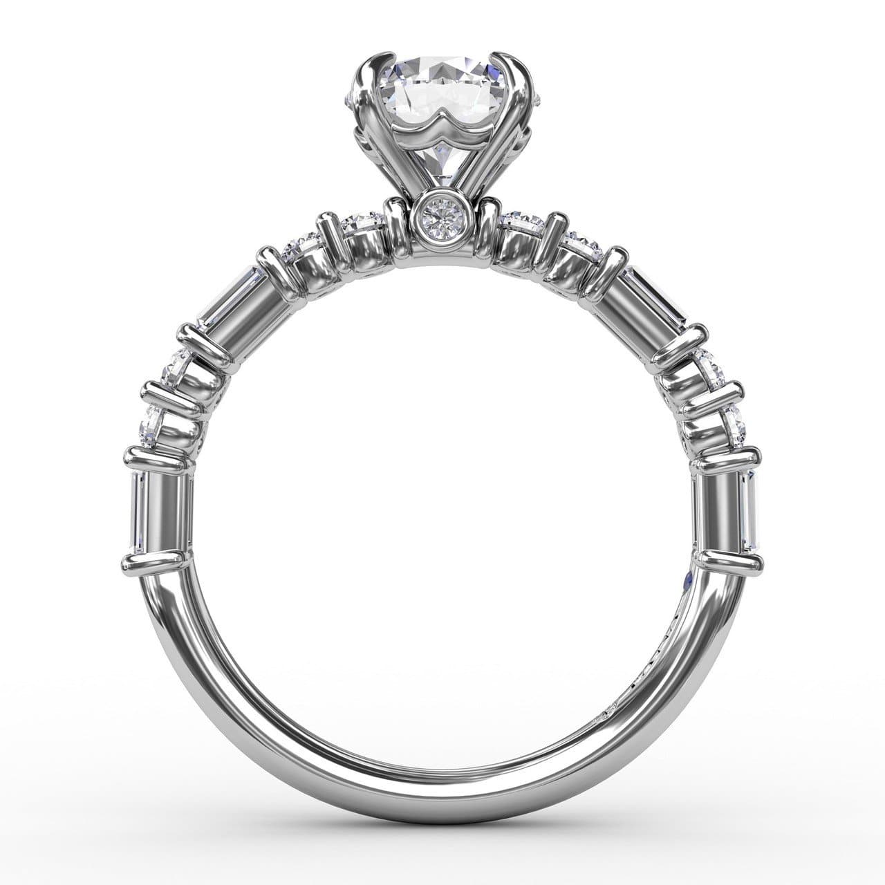 Contemporary Diamond Solitaire Engagement Ring With Baguettes and Round Diamond Accents (5552777167003)