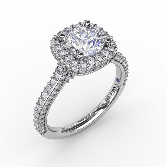 Cushion-Shaped Waterfall Halo Engagement Ring With Pavé Band (5552783294619)