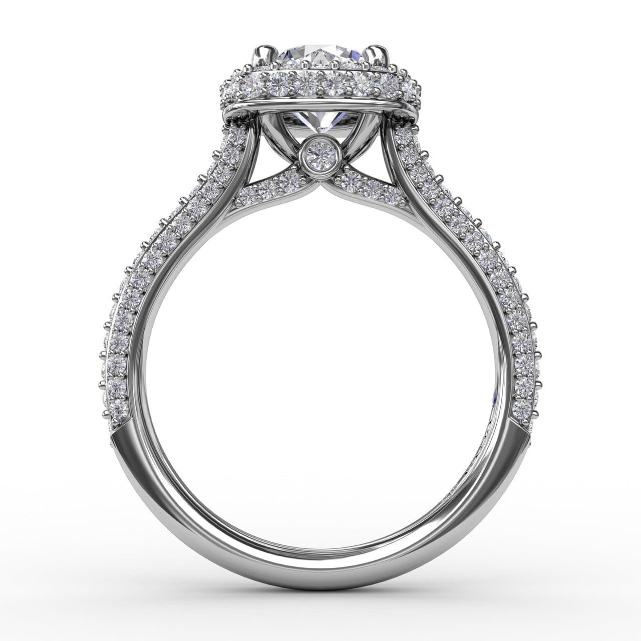 Cushion-Shaped Waterfall Halo Engagement Ring With Pavé Band (5552783294619)