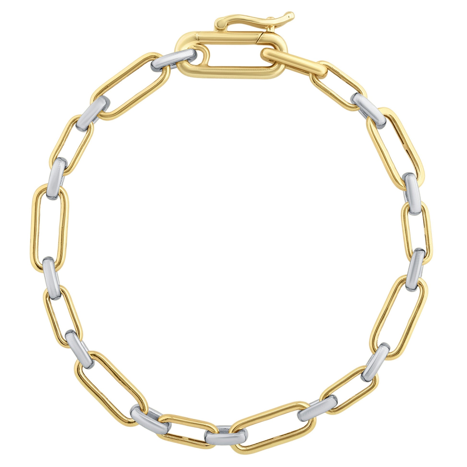 NAVI-STERLING SILVER AND 14KT YELLOW GOLD PLATED POLISHED PAPERCLIP LINK BRACELET 7.25"