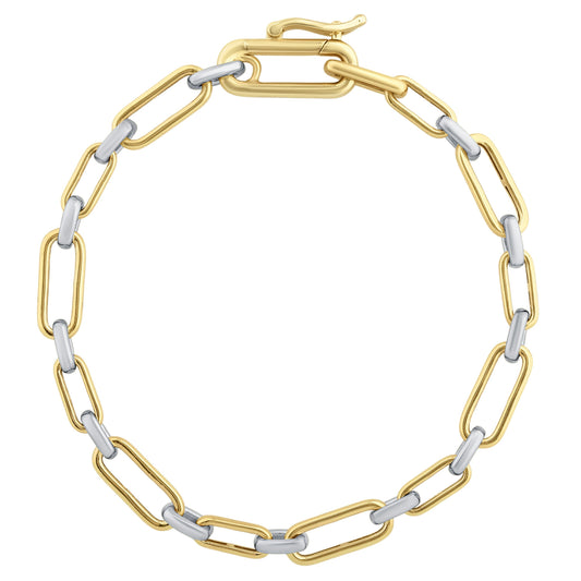 NAVI-STERLING SILVER AND 14KT YELLOW GOLD PLATED POLISHED PAPERCLIP LINK BRACELET 7.25"