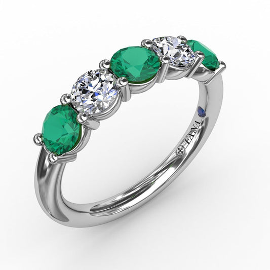 Chunky Emerald and Diamond Shared Prong Anniversary Band (5551825354907)