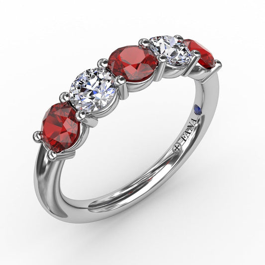 Chunky Ruby and Diamond Shared Prong Anniversary Band (5551825551515)