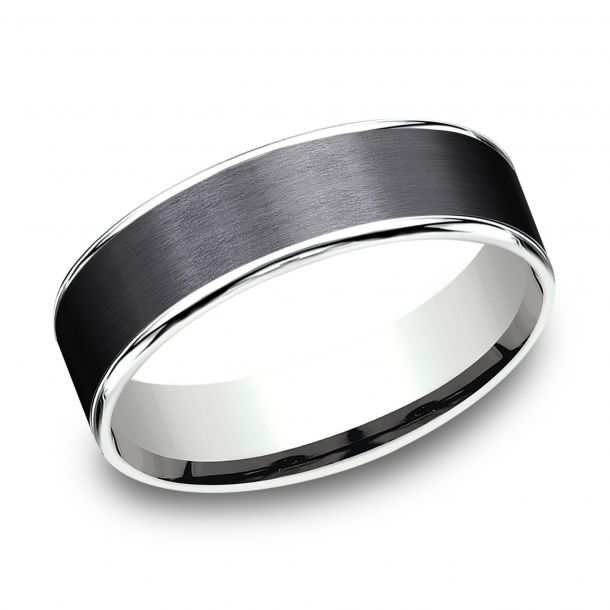 6.5mm 14K White Gold and Black Titanium Satin Finish Wedding Band (9039387656422)