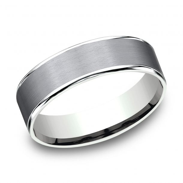 6.5mm Grey Tantalum and 14K White Gold Satin Finish Wedding Band (9039387918566)