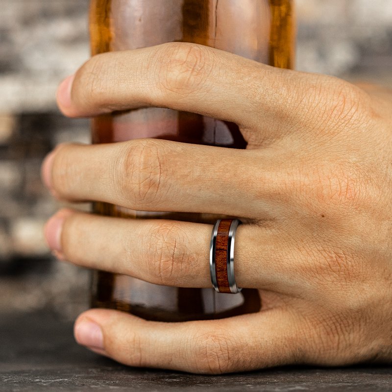 8mm Grey Cobalt Wood Inlay Wedding Band (9039385854182)